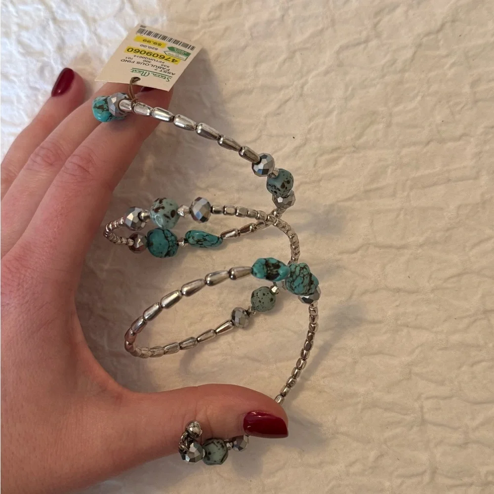 Turquoise & Silver Beaded Wrap Bracelet – NWT - Picture 7 of 8